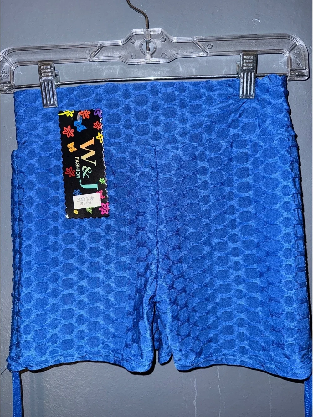 W&Y Fashion Blue Textured Athletic Shorts with Adjustable Side Ties
